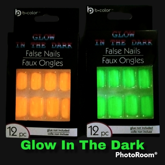 2 Sets, Glow In The Dark Nails. Glue-On. Adult Size. Orange & Green. - Picture 2 of 5